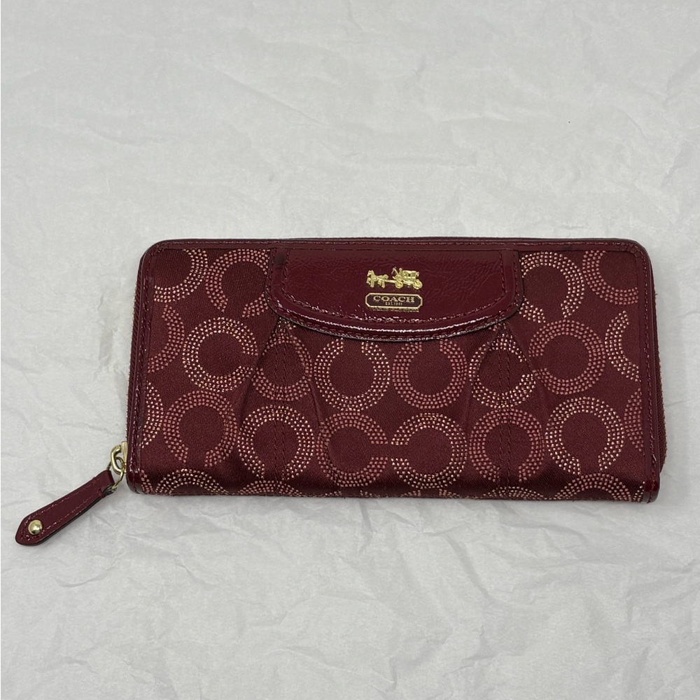 Coach Burgundy and Gold Essentials Accordion Zip Wallet - Picture 6 of 9
